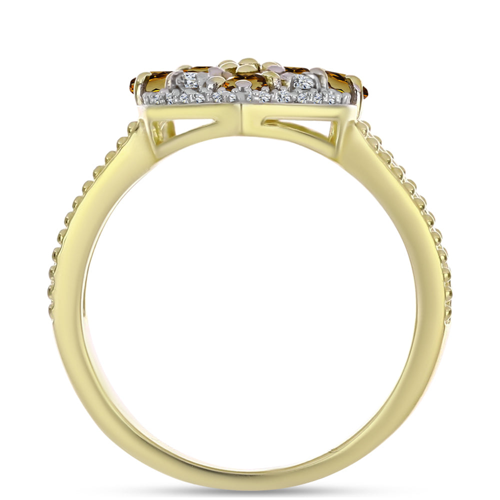 Inel din Argint 925 Placat cu Aur ( 4.54 grame ) cu Cuarț Coniac și Topaz Alb 1.98 Carate