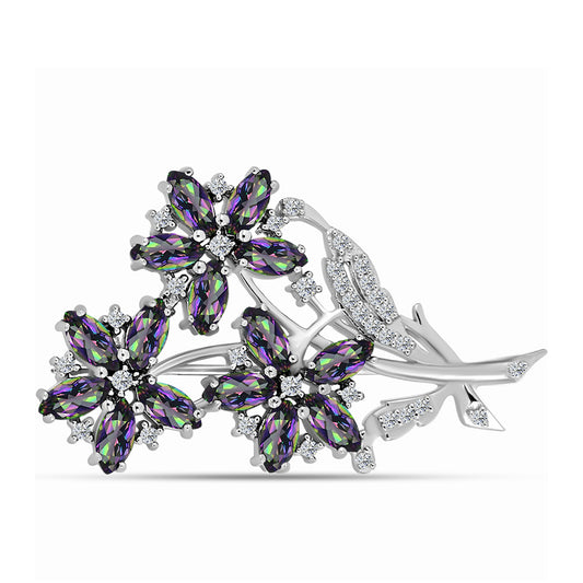 Broşă din Argint 925 ( 6.83 grame ) cu Cuarț Mistic Verde Brazilian și Topaz Alb 3.5 Carate