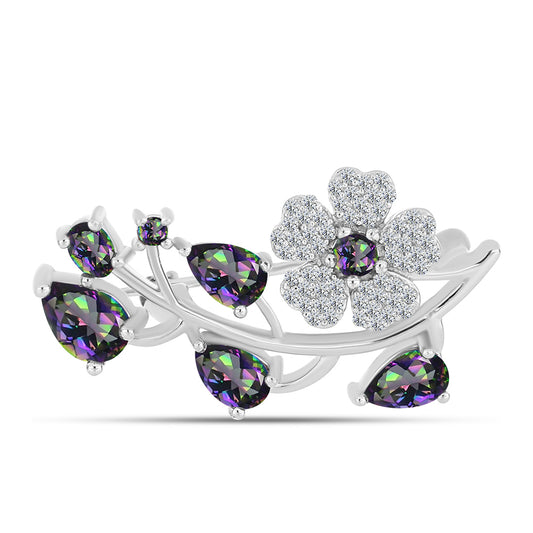 Broşă din Argint 925 ( 3.67 grame ) cu Cuarț Mistic Verde Brazilian și Topaz Alb 2.24 Carate