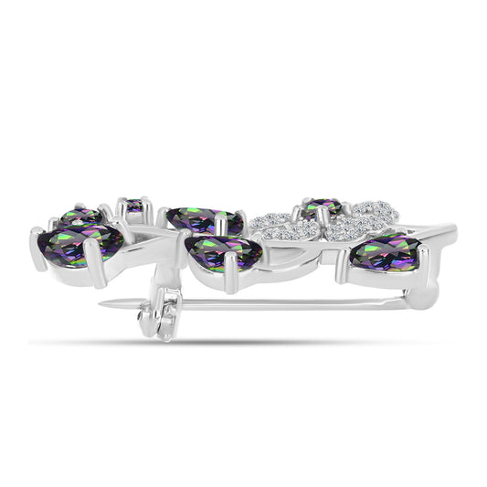 Broşă din Argint 925 ( 3.67 grame ) cu Cuarț Mistic Verde Brazilian și Topaz Alb 2.24 Carate