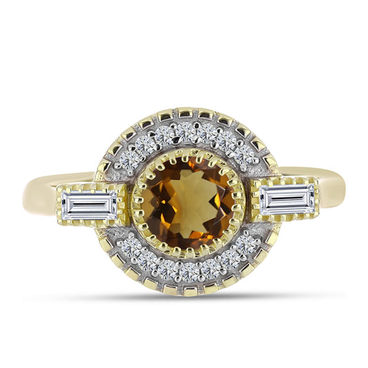 Inel din Argint 925 Placat cu Aur ( 3.46 grame ) cu Cuarț Coniac și Topaz Alb 1.16 Carate