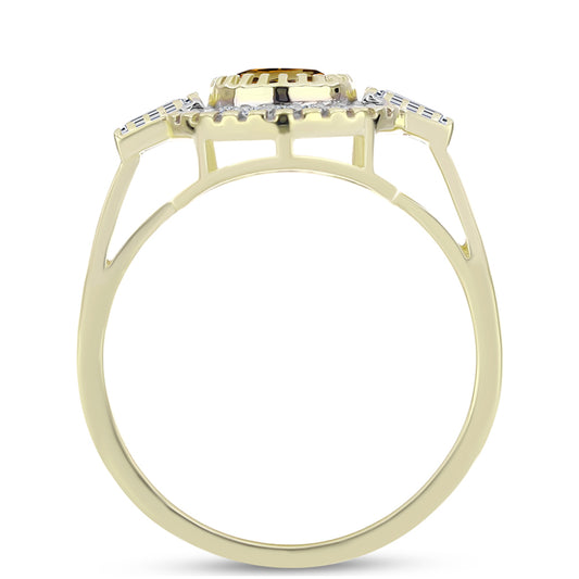 Inel din Argint 925 Placat cu Aur ( 3.46 grame ) cu Cuarț Coniac și Topaz Alb 1.16 Carate