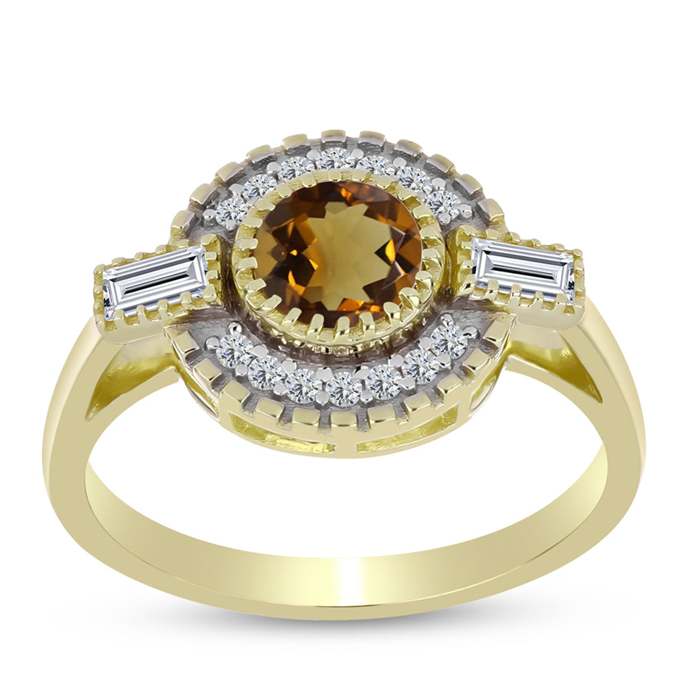 Inel din Argint 925 Placat cu Aur ( 3.46 grame ) cu Cuarț Coniac și Topaz Alb 1.16 Carate 3 