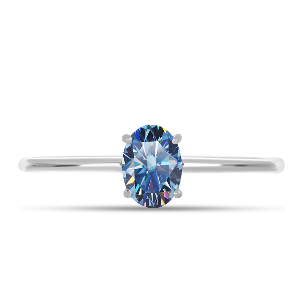 Inel din Argint 925 ( 1.55 grame ) cu Moissanite Albastru Oceanic 0.9 Carate 1 