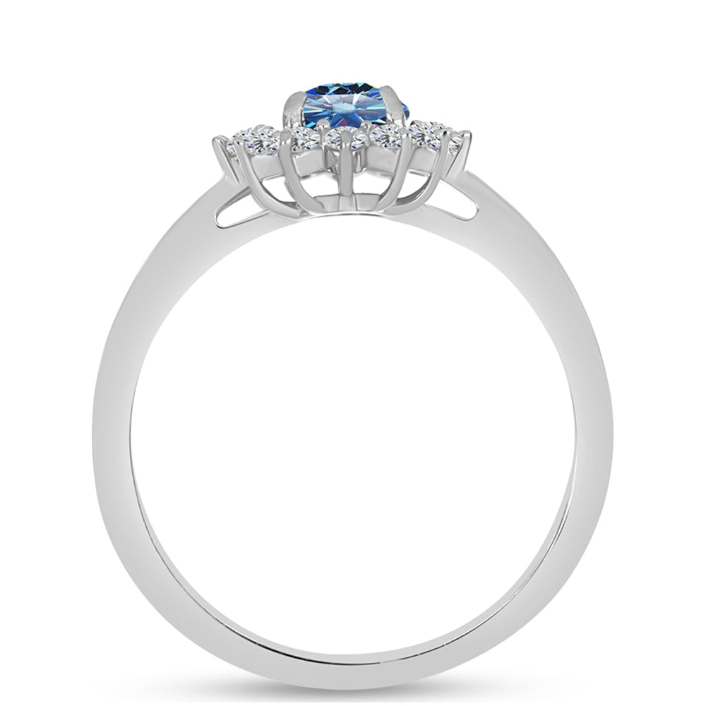 Inel din Argint 925 ( 1.55 grame ) cu Moissanite Albastru Oceanic 0.9 Carate 2 