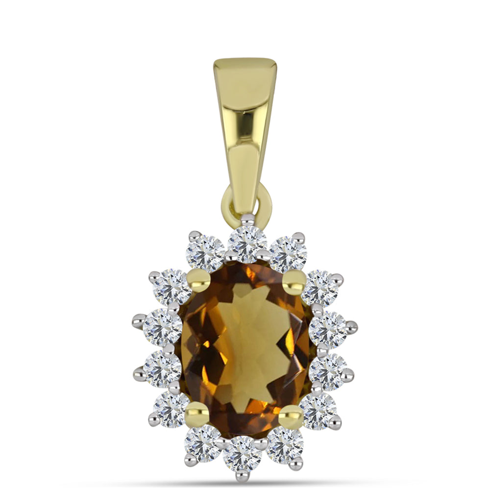 Pandantiv din Argint 925 Placat cu Aur ( 1.21 grame ) cu Cuarț Coniac și Topaz Alb 1.48 Carate