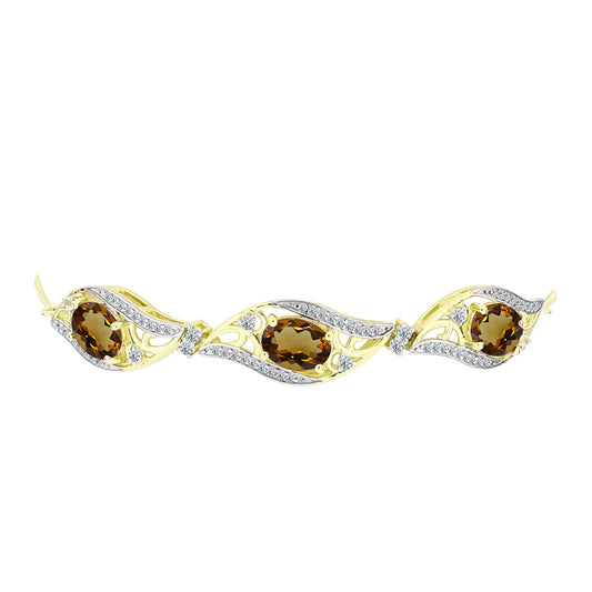 Brățară din Argint 925 Placat cu Aur ( 7.13 grame ) cu Cuarț Coniac și Topaz Alb 5.68 Carate