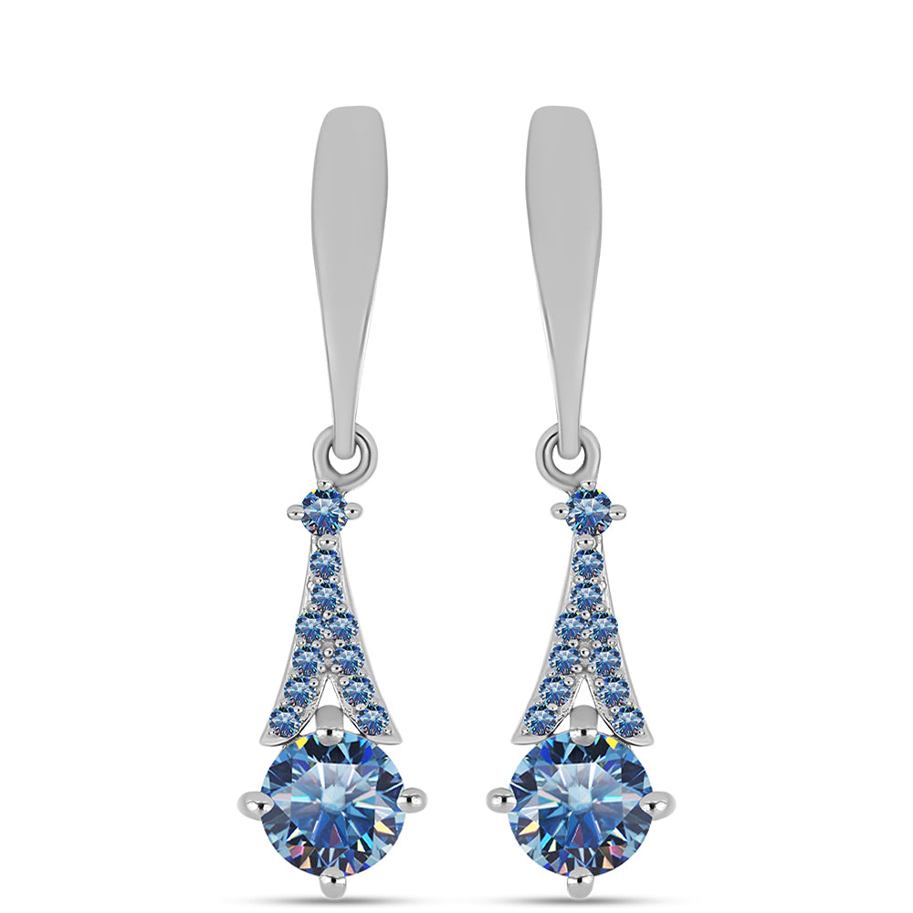 Cercei din Argint 925 ( 3.57 grame ) cu Moissanite Albastru Oceanic 1.84 Carate 1 