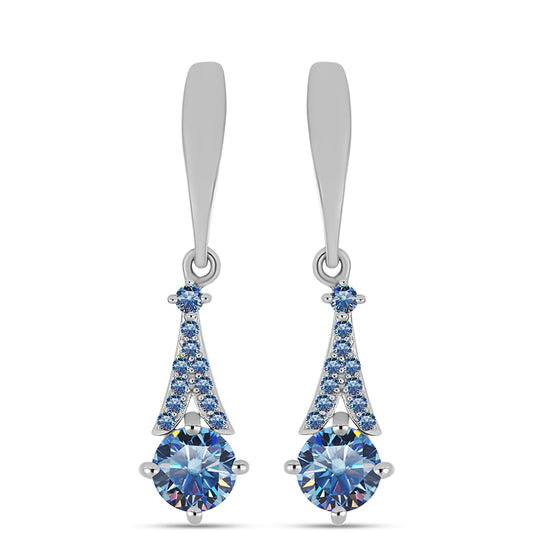 Cercei din Argint 925 ( 3.57 grame ) cu Moissanite Albastru Oceanic 1.84 Carate