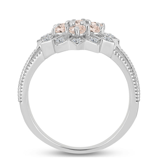Inel din Argint 925 ( 3.67 grame ) cu Morganit Gozareh și Topaz Alb 0.93 Carate