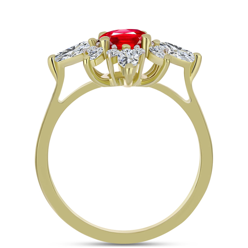 Inel din Argint 925 Placat cu Aur ( 2.93 grame ) cu Agat Roșu și Topaz Alb 1.84 Carate 2 