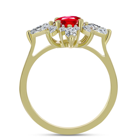 Inel din Argint 925 Placat cu Aur ( 2.93 grame ) cu Agat Roșu și Topaz Alb 1.84 Carate