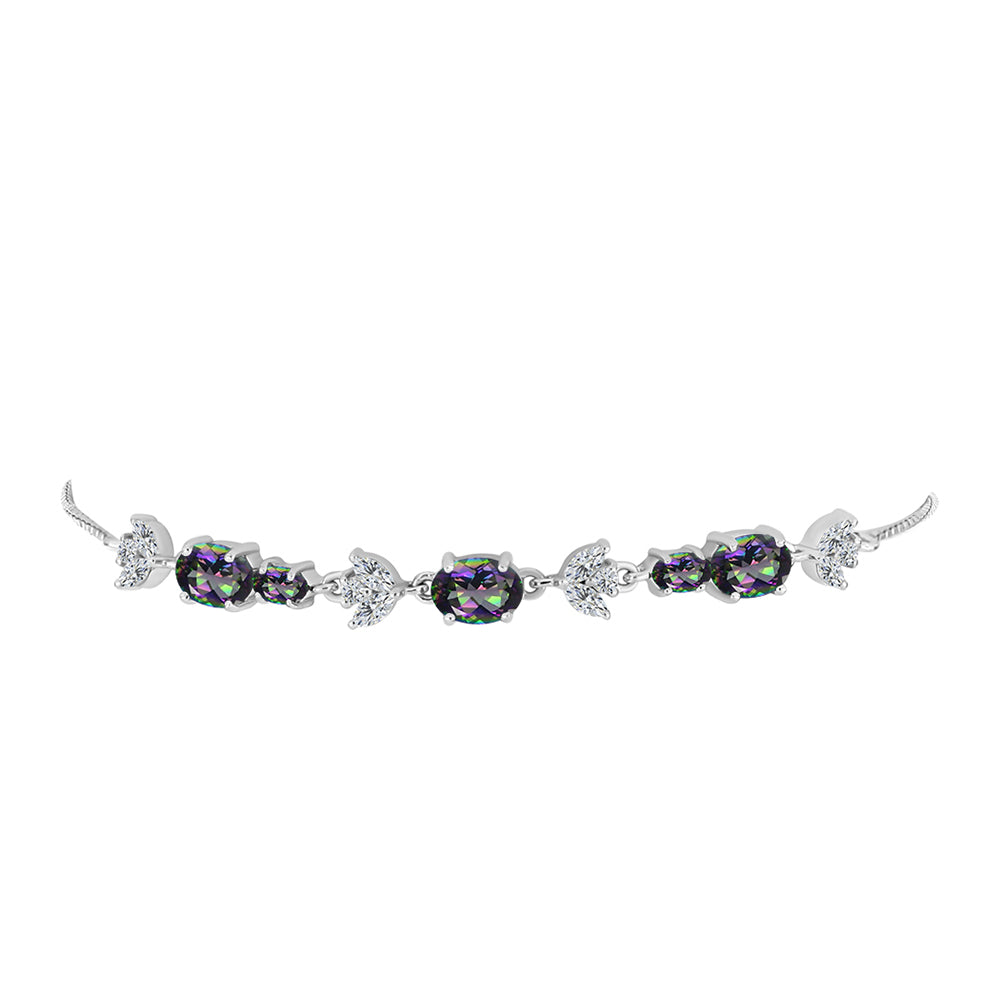 Brățară din Argint 925 ( 4.75 grame ) cu Cuarț Mistic Verde Brazilian și Topaz Alb 3.3 Carate