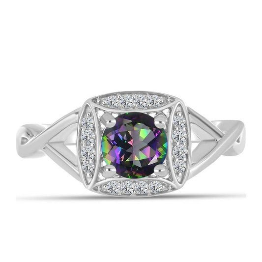 Inel din Argint 925 ( 2.87 grame ) cu Cuarț Mistic Verde Brazilian și Topaz Alb 0.91 Carate