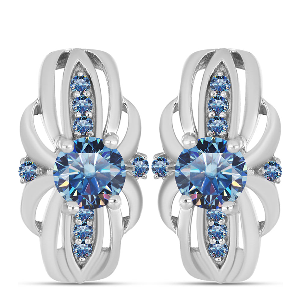 Cercei din Argint 925 ( 3.95 grame ) cu Moissanite Albastru Oceanic 1.07 Carate 1 