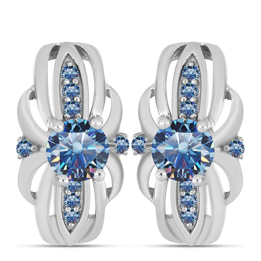 Cercei din Argint 925 ( 3.95 grame ) cu Moissanite Albastru Oceanic 1.07 Carate