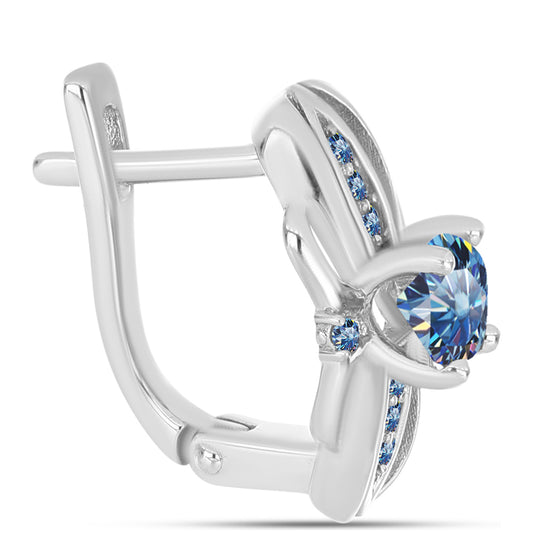Cercei din Argint 925 ( 3.95 grame ) cu Moissanite Albastru Oceanic 1.07 Carate