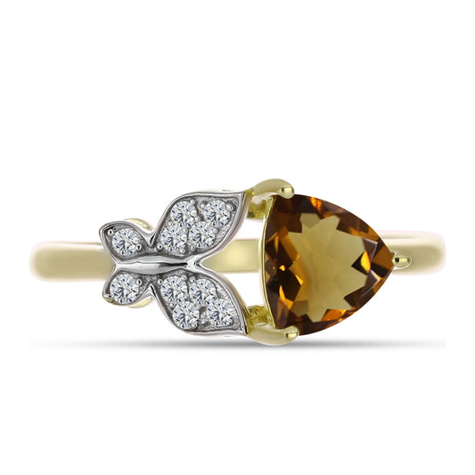 Inel din Argint 925 Placat cu Aur ( 2.55 grame ) cu Cuarț Coniac și Topaz Alb 1.21 Carate