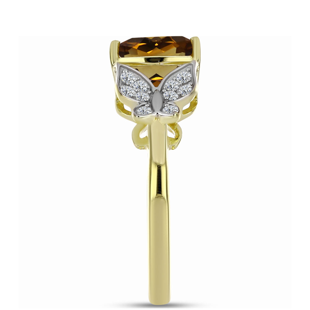 Inel din Argint 925 Placat cu Aur ( 2.55 grame ) cu Cuarț Coniac și Topaz Alb 1.21 Carate 4 