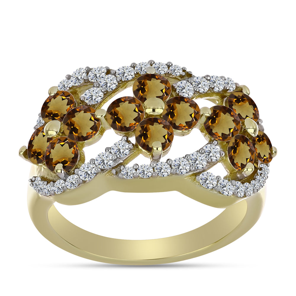 Inel din Argint 925 Placat cu Aur ( 3.74 grame ) cu Cuarț Coniac și Topaz Alb 1.82 Carate