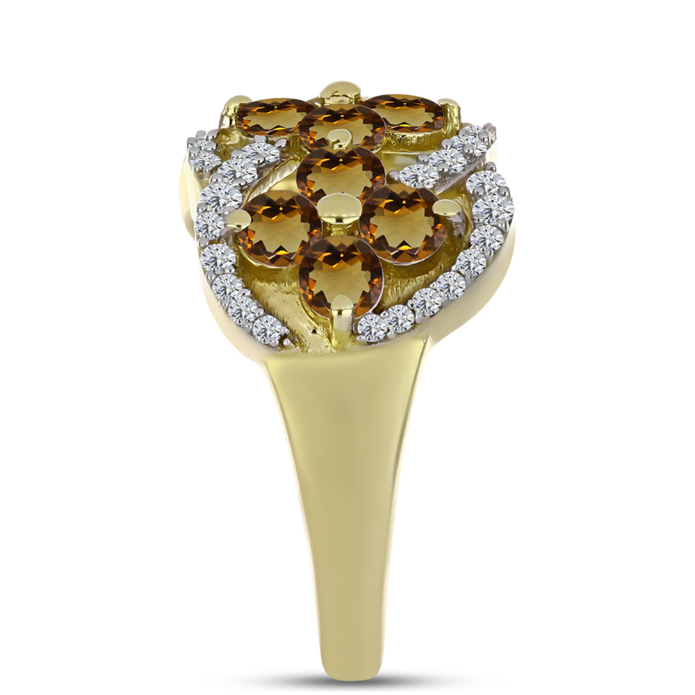 Inel din Argint 925 Placat cu Aur ( 3.74 grame ) cu Cuarț Coniac și Topaz Alb 1.82 Carate 4 