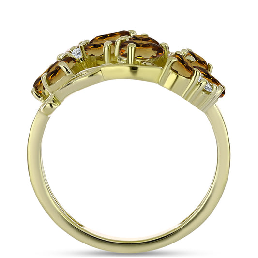 Inel din Argint 925 Placat cu Aur ( 4.44 grame ) cu Cuarț Coniac și Topaz Alb 2.09 Carate