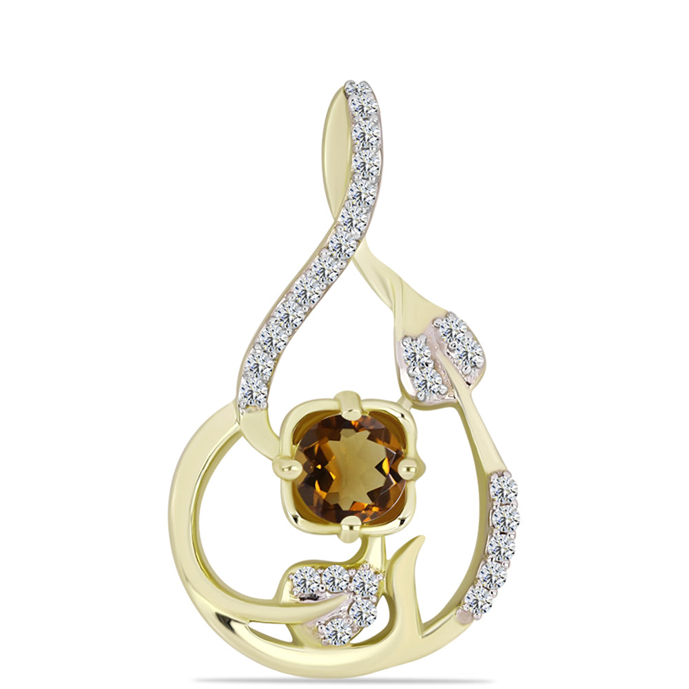 Pandantiv din Argint 925 Placat cu Aur ( 1.66 grame ) cu Cuarț Coniac și Topaz Alb 0.7 Carate