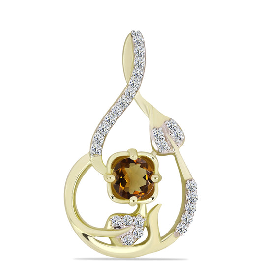 Pandantiv din Argint 925 Placat cu Aur ( 1.66 grame ) cu Cuarț Coniac și Topaz Alb 0.7 Carate