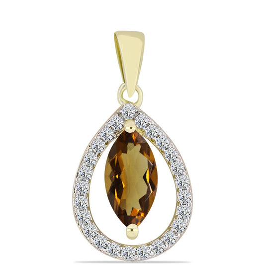 Pandantiv din Argint 925 Placat cu Aur ( 1.27 grame ) cu Cuarț Coniac și Topaz Alb 1.2 Carate