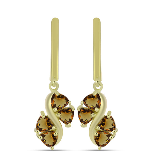 Cercei din Argint 925 Placat cu Aur ( 3.43 grame ) cu Cuarț Coniac 1.8 Carate