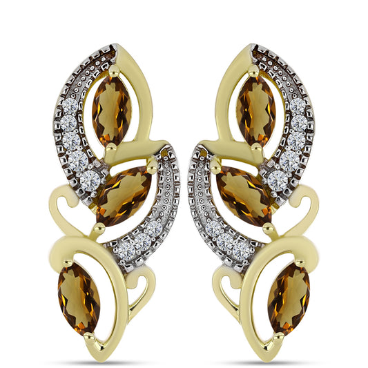 Cercei din Argint 925 Placat cu Aur ( 4.64 grame ) cu Cuarț Coniac și Topaz Alb 1.61 Carate