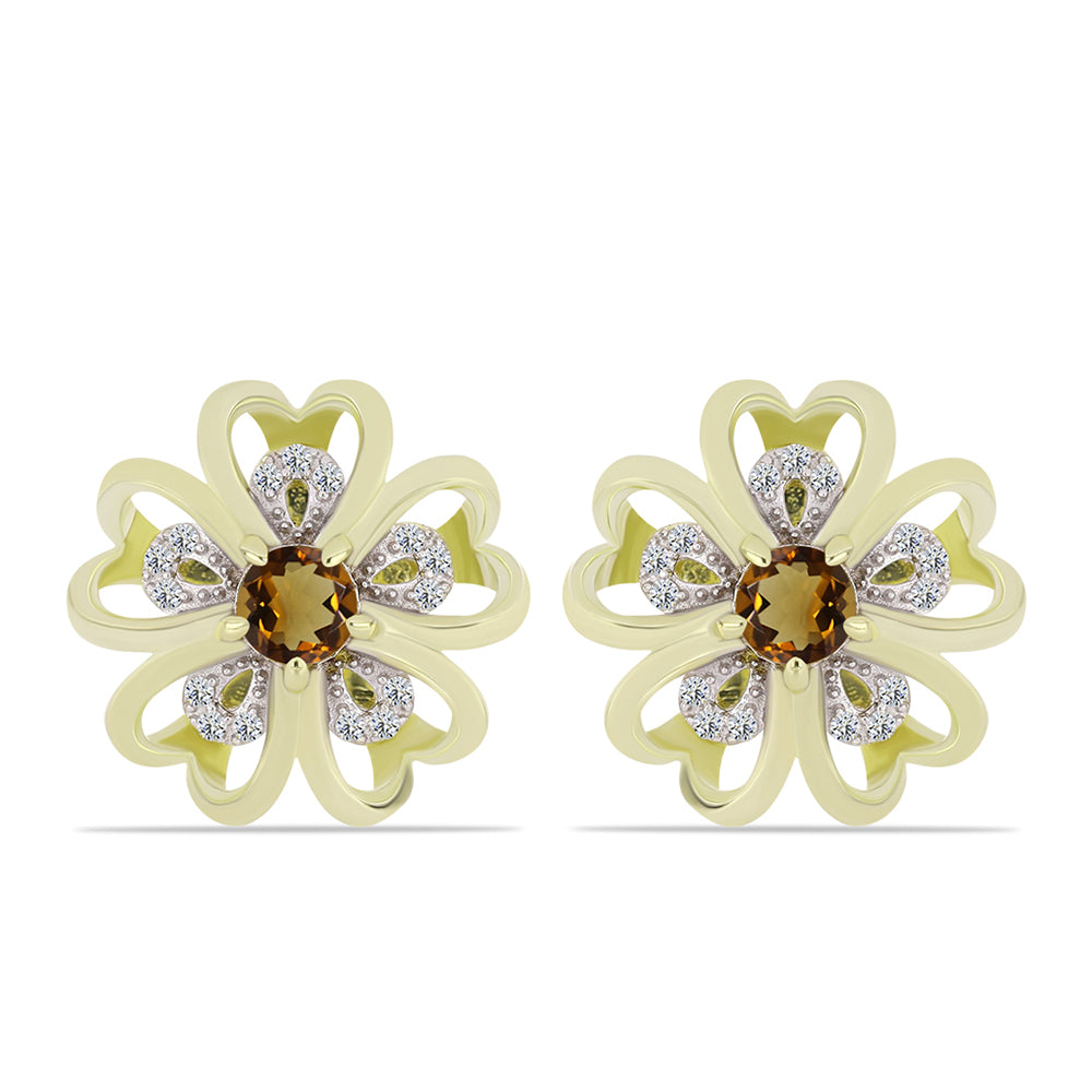 Cercei din Argint 925 Placat cu Aur ( 3.82 grame ) cu Cuarț Coniac și Topaz Alb 0.67 Carate