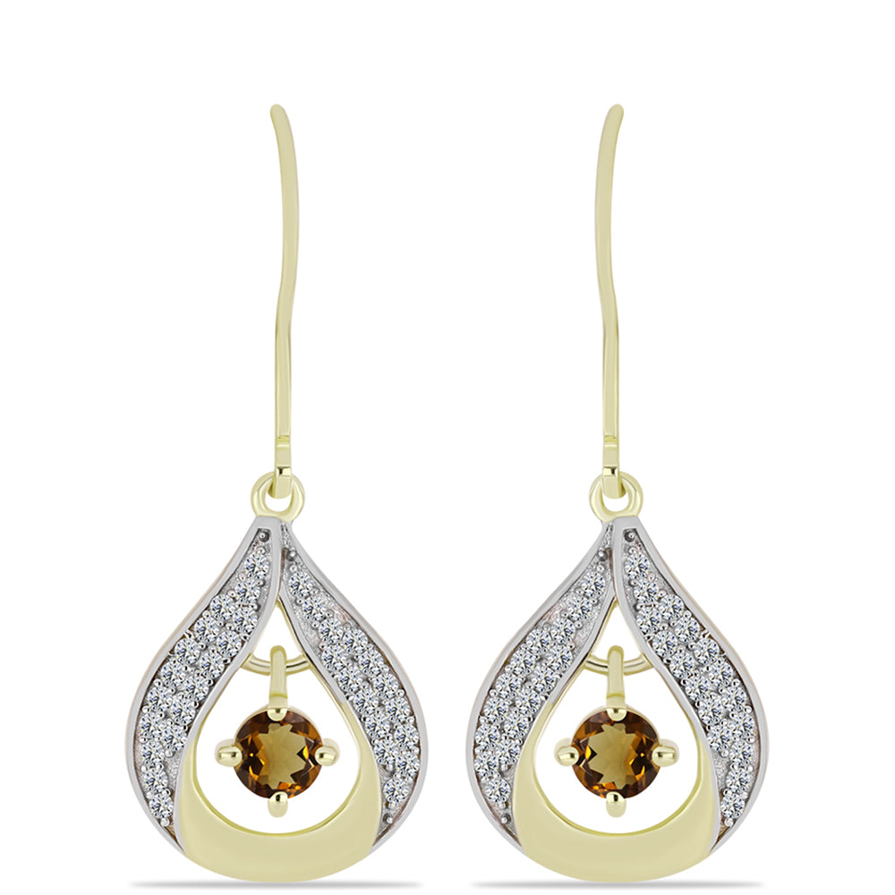 Cercei din Argint 925 Placat cu Aur ( 3.56 grame ) cu Cuarț Coniac și Topaz Alb 0.94 Carate