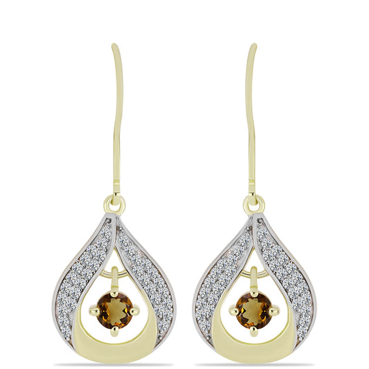 Cercei din Argint 925 Placat cu Aur ( 3.56 grame ) cu Cuarț Coniac și Topaz Alb 0.94 Carate