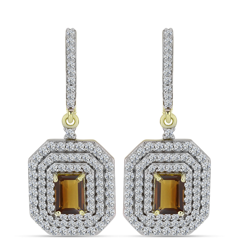 Cercei din Argint 925 Placat cu Aur ( 7.96 grame ) cu Cuarț Coniac și Topaz Alb 3.85 Carate 1 