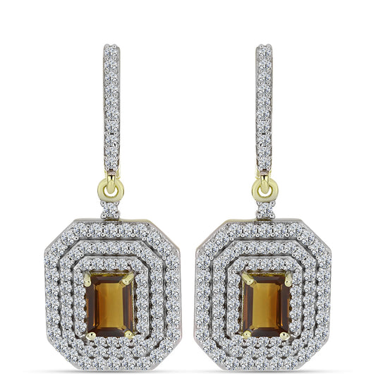 Cercei din Argint 925 Placat cu Aur ( 7.96 grame ) cu Cuarț Coniac și Topaz Alb 3.85 Carate