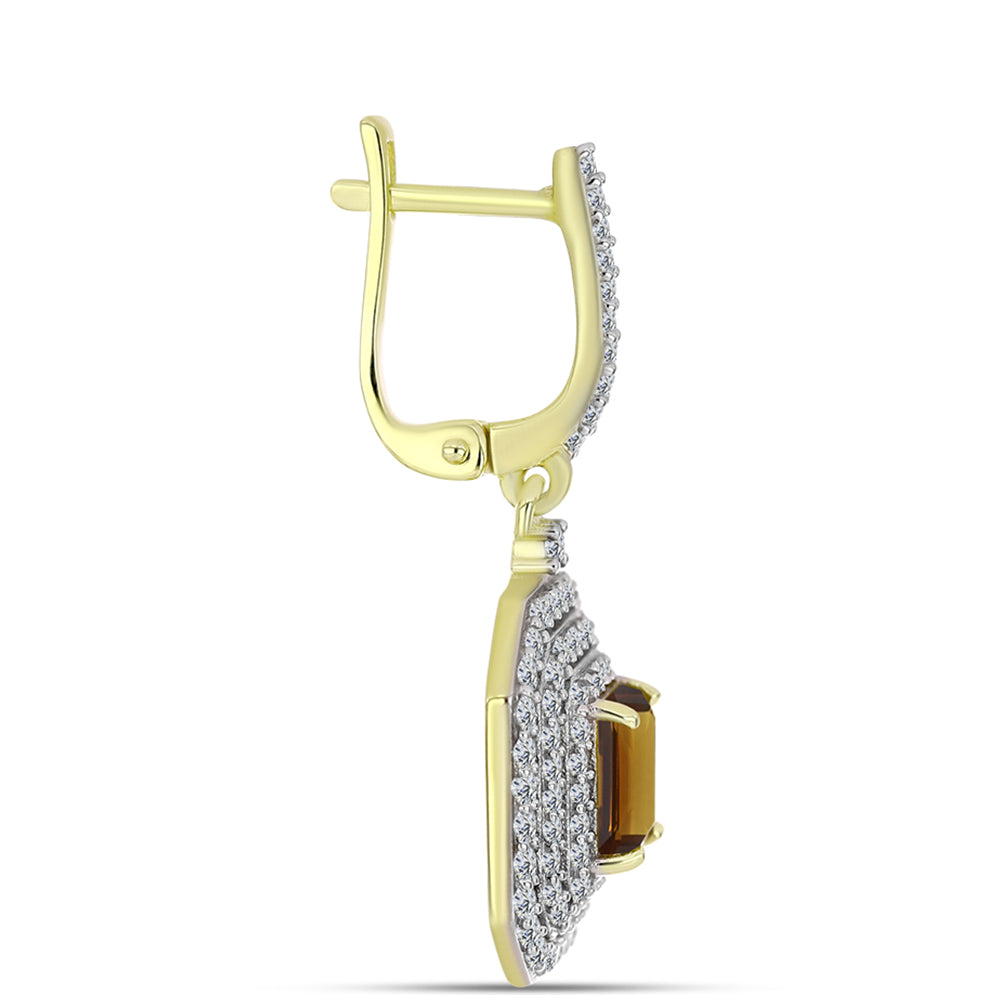 Cercei din Argint 925 Placat cu Aur ( 7.96 grame ) cu Cuarț Coniac și Topaz Alb 3.85 Carate 2 