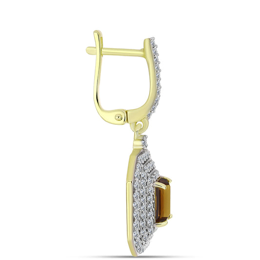 Cercei din Argint 925 Placat cu Aur ( 7.96 grame ) cu Cuarț Coniac și Topaz Alb 3.85 Carate