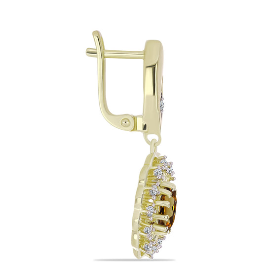 Cercei din Argint 925 Placat cu Aur ( 8 grame ) cu Cuarț Coniac și Topaz Alb 1.88 Carate