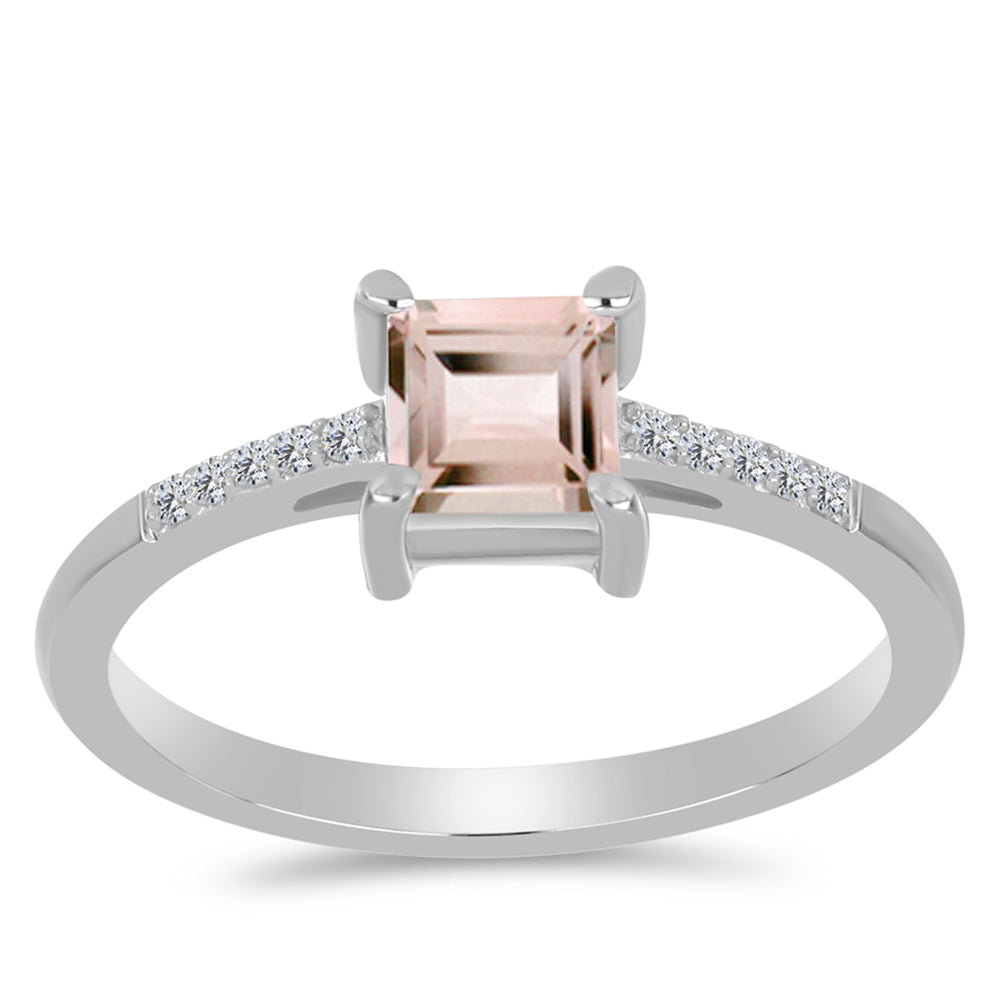 Inel din Argint 925 ( 1.97 grame ) cu Morganit Gozareh și Topaz Alb 0.65 Carate 3 