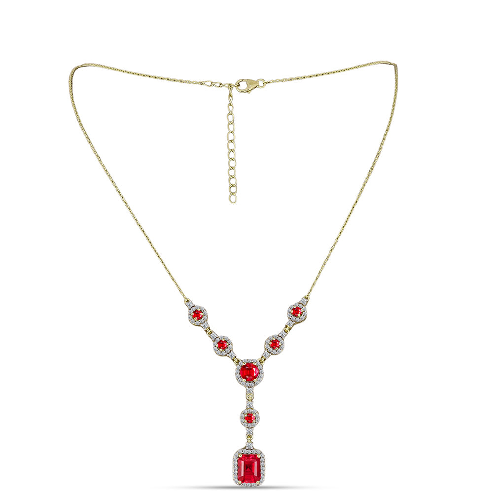 Colier din Argint 925 Placat cu Aur ( 8.29 grame ) cu Agat Roșu și Topaz Alb 4.89 Carate