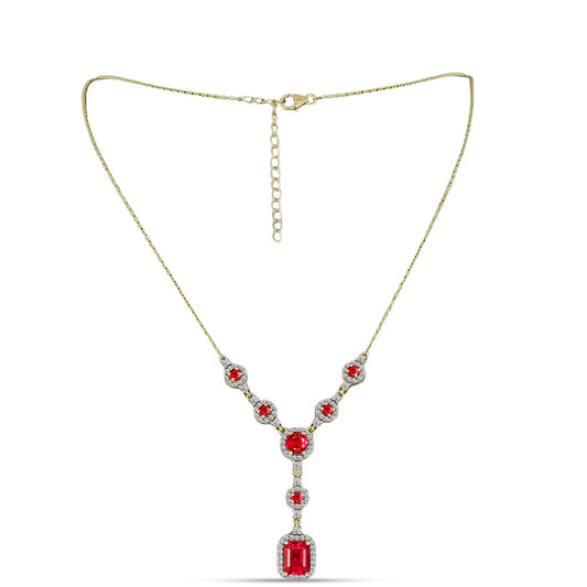 Colier din Argint 925 Placat cu Aur ( 8.29 grame ) cu Agat Roșu și Topaz Alb 4.89 Carate