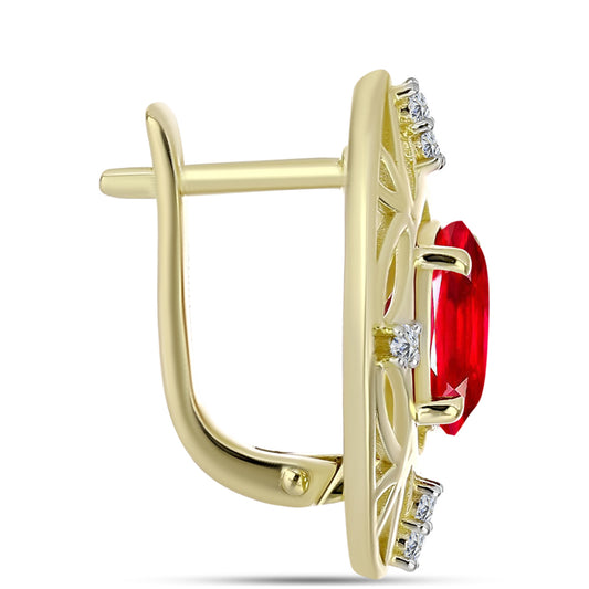 Cercei din Argint 925 Placat cu Aur ( 6.08 grame ) cu Agat Roșu și Topaz Alb 3.49 Carate