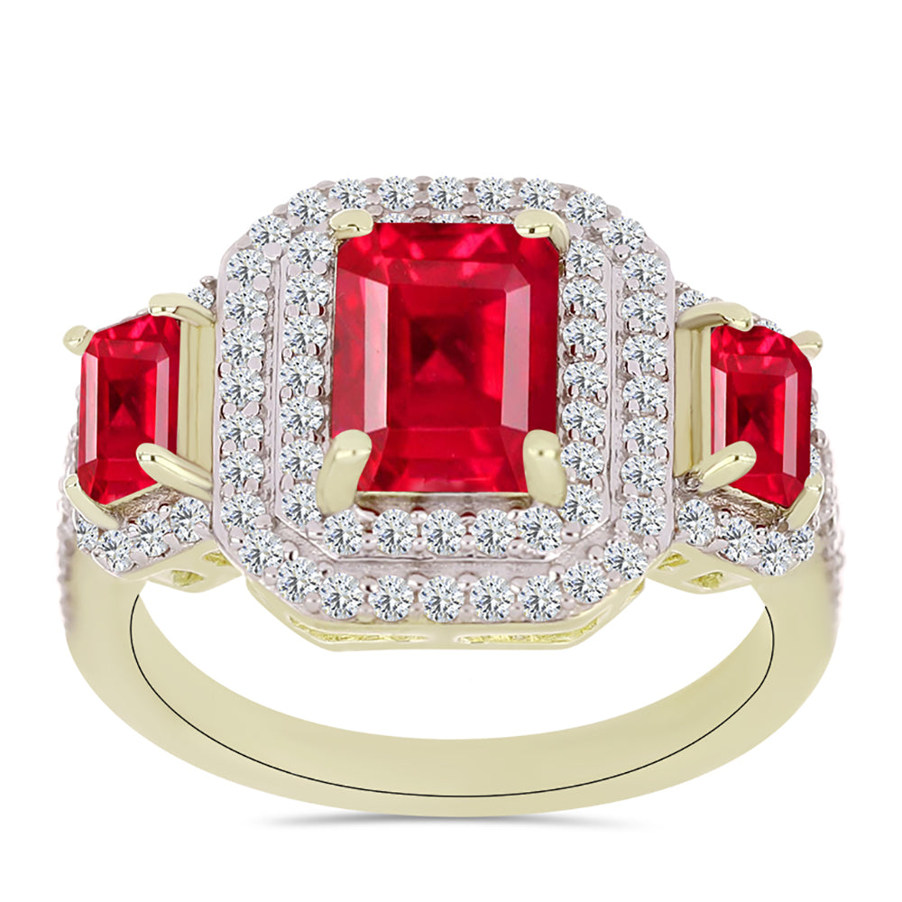 Inel din Argint 925 Placat cu Aur ( 4.16 grame ) cu Agat Roșu și Topaz Alb 2.89 Carate 3 