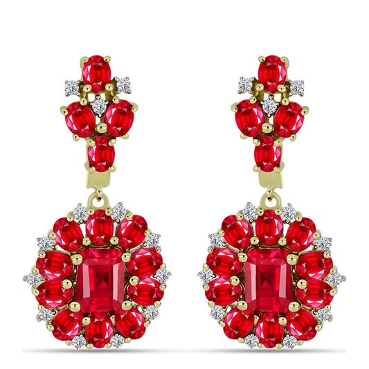 Cercei din Argint 925 Placat cu Aur ( 5.37 grame ) cu Agat Roșu și Topaz Alb 6.5 Carate