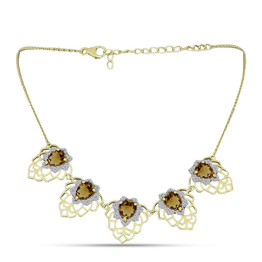 Colier din Argint 925 Placat cu Aur ( 11.27 grame ) cu Cuarț Coniac și Topaz Alb 11.51 Carate