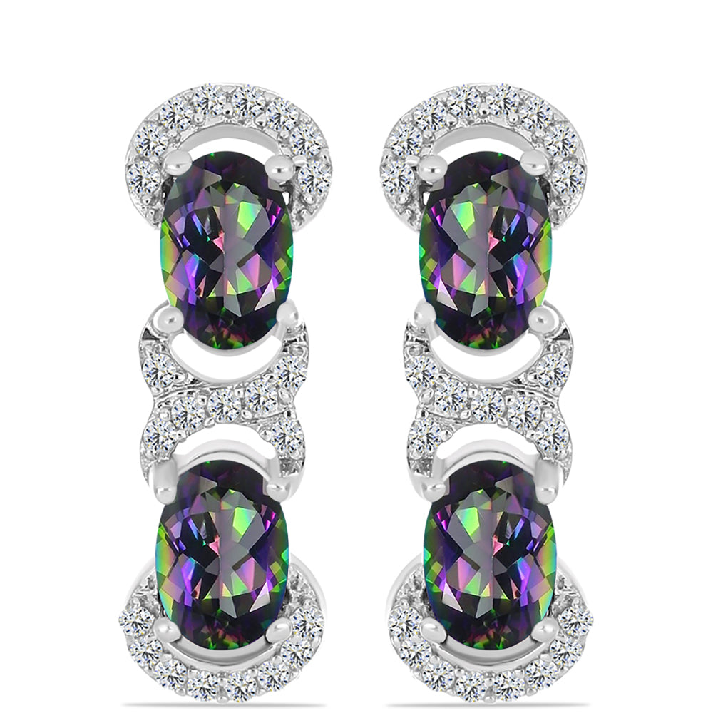 Cercei din Argint 925 ( 3.15 grame ) cu Cuarț Mistic Verde Brazilian și Topaz Alb 1.89 Carate