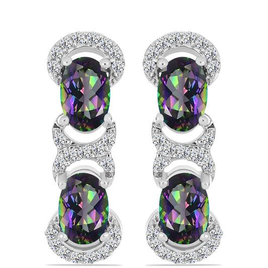 Cercei din Argint 925 ( 3.15 grame ) cu Cuarț Mistic Verde Brazilian și Topaz Alb 1.89 Carate