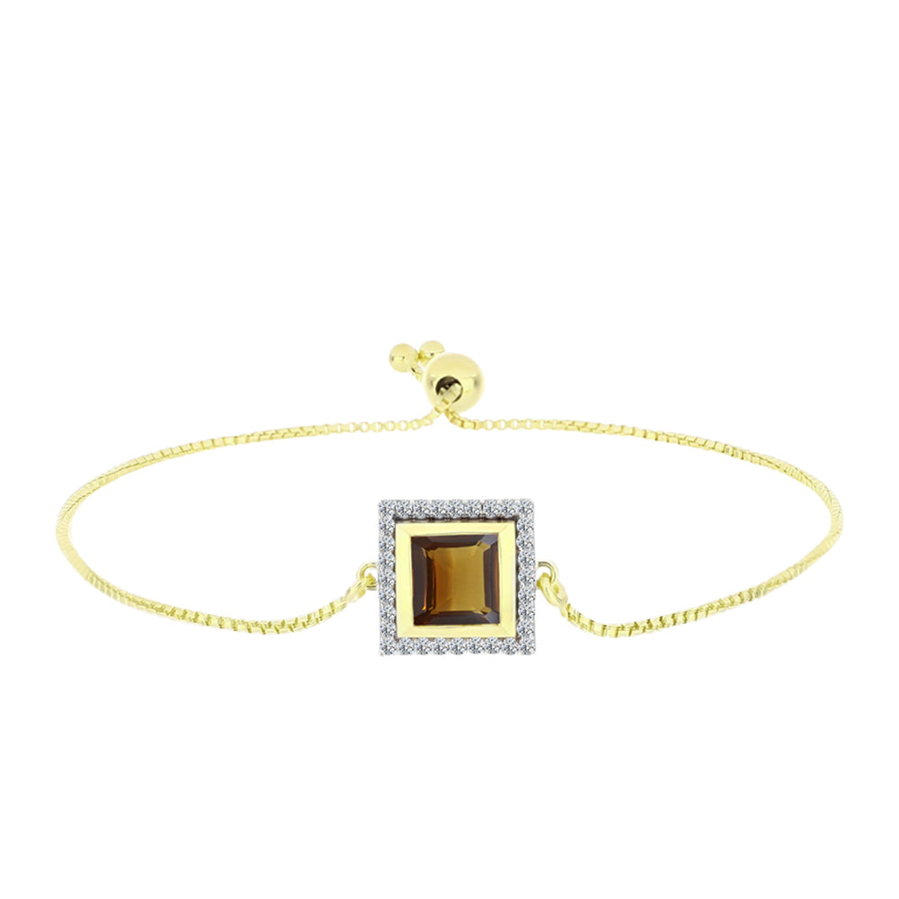 Brățară din Argint 925 Placat cu Aur ( 3.75 grame ) cu Cuarț Coniac și Topaz Alb 1.8 Carate
