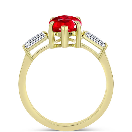 Inel din Argint 925 Placat cu Aur ( 2.25 grame ) cu Agat Roșu și Topaz Alb 3.08 Carate